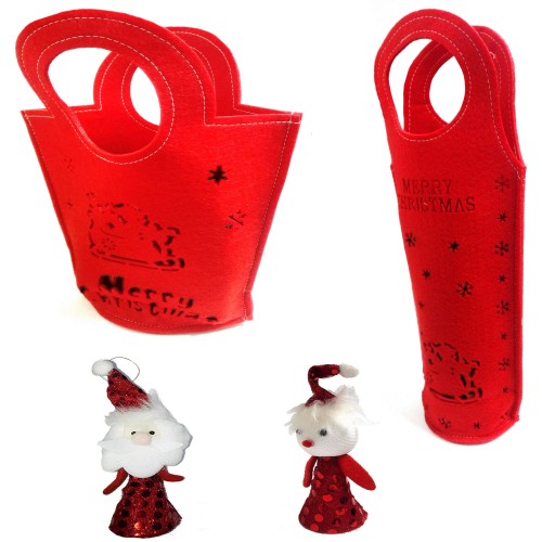 Set Portabottiglie + Porta Regalo + Copri Tappo Tema Natalizio 